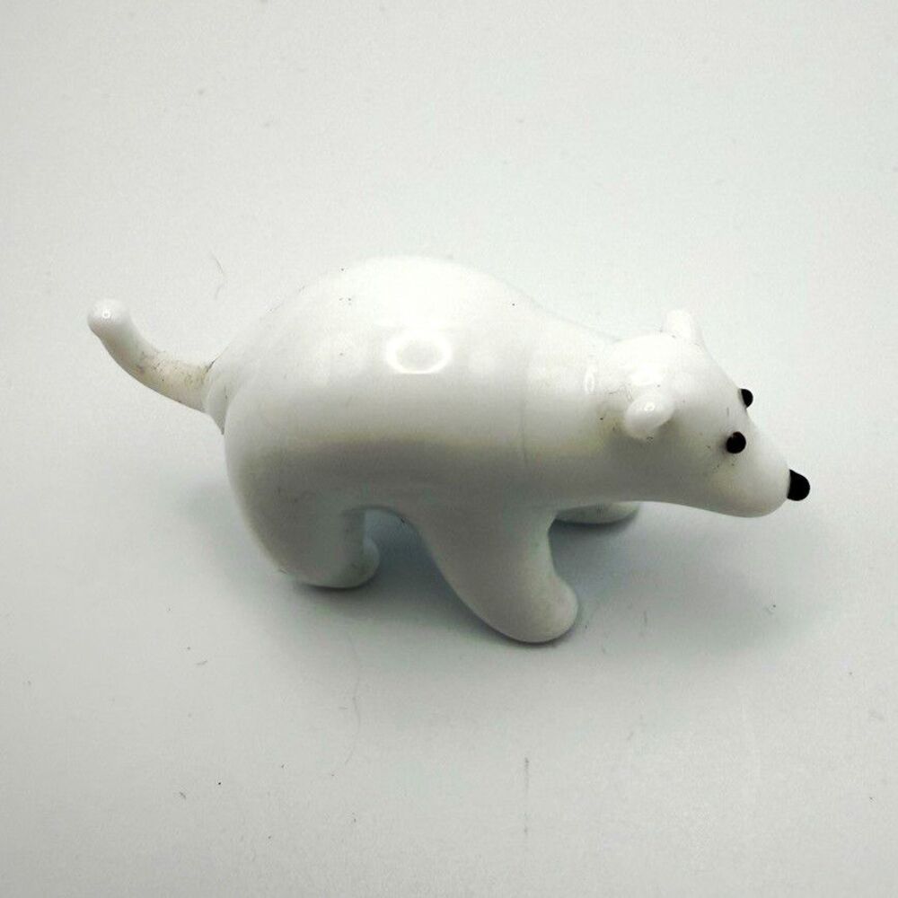 Vintage White Art Glass Polar Bear Figurine Hand Blown Glass Animal Sculpture 2”